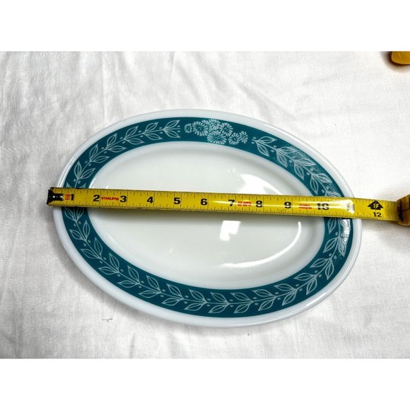 Vgt Pyrex Tableware Serving Oval Platter White Aqua Laurel Leaf 793-20 A 11 in - Picture 4 of 4